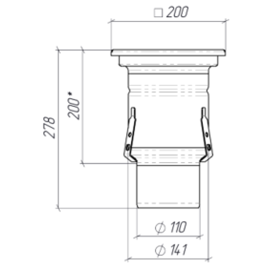 ИНОКС сифон 200к200 са поклопцем отвора вертикални излаз ДН110 Р50 200к200к278 (0521.10.11.2)