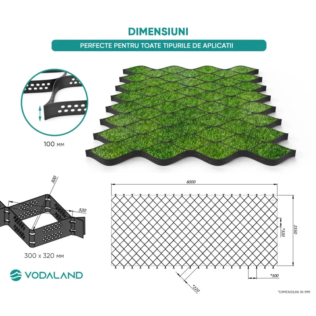 КИТ Геоцеллс ТЕРРА Хтот.100мм 2.5мк 6м 15.3м2 са укљученим анкерима од 20 ОЗ (87101930-20)
