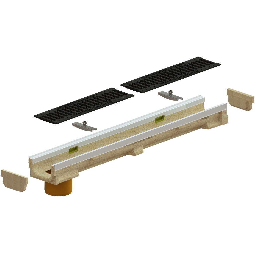 Комплет олука ПБ БАСЕ ЛН100 Хект.87 класична решетка од ливеног гвожђа Ц250 ивице ОЗ вертикални излаз Д.110 1000к138к87 (070400907203031)